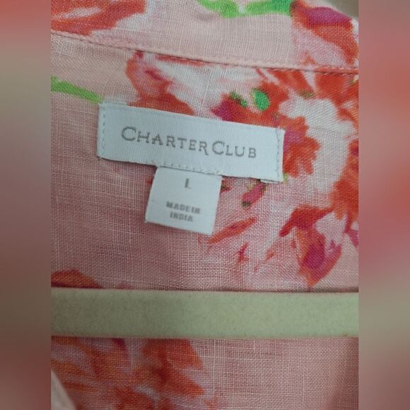 Charter Club 100% linen button up blouse floral print size L - Picture 3 of 6